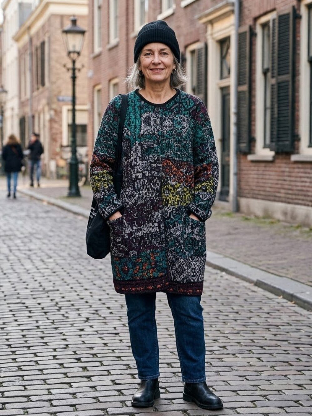 NEW J.Jill Jaquard Pocketed Long Line Cardigan Sweater Wool Coat